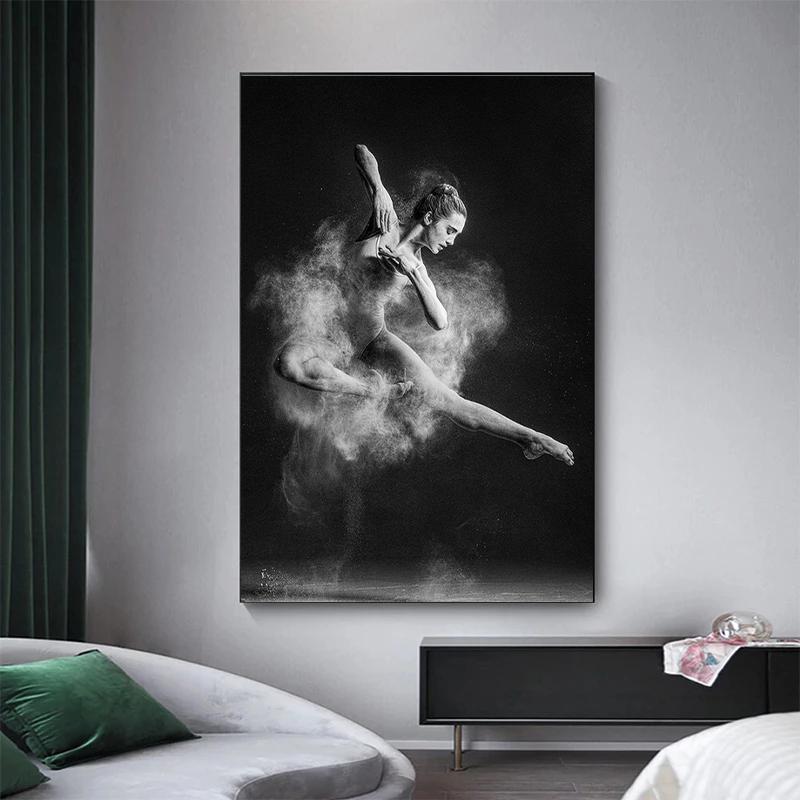 Black and White Ballet Dancer Canvas Painting Elegant Ballerina Pose Photo Print Poster Wall Art Picture for Interior Room Decor