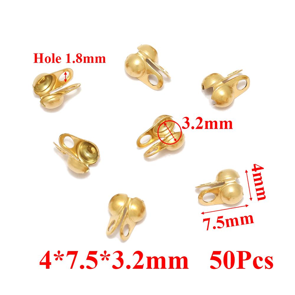 50-100pcs Gold Fitting Stainless Steel Ball Chain Calotte Crimps Beads Connectors End Clasps for DIY Bracelet Necklace Making