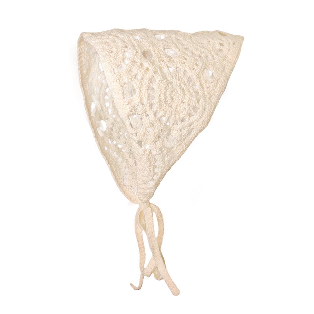 Fashion Knitted Headscarf Hat French Pastoral Style Triangle Headband Handmade Crochet Headband Towel Little Flower Headscarf