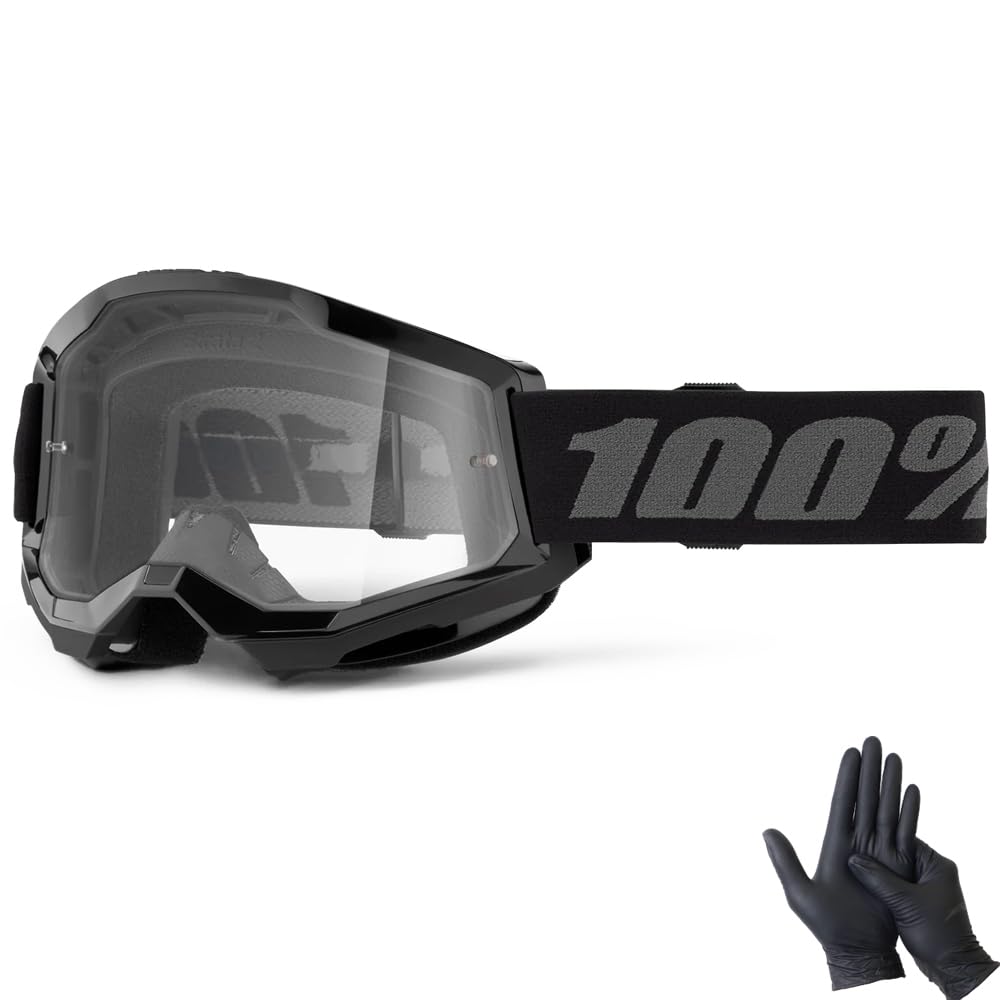 

[GRANTZ ONE] Мотоциклетные очки для мотокросса STRATA2 со 100% прозрачными линзами и нитриловыми перчатками (черный) чёрный