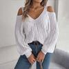 Women's Fashion V-neck Long Sleeved Solid Color Shoulder Loose Sweater