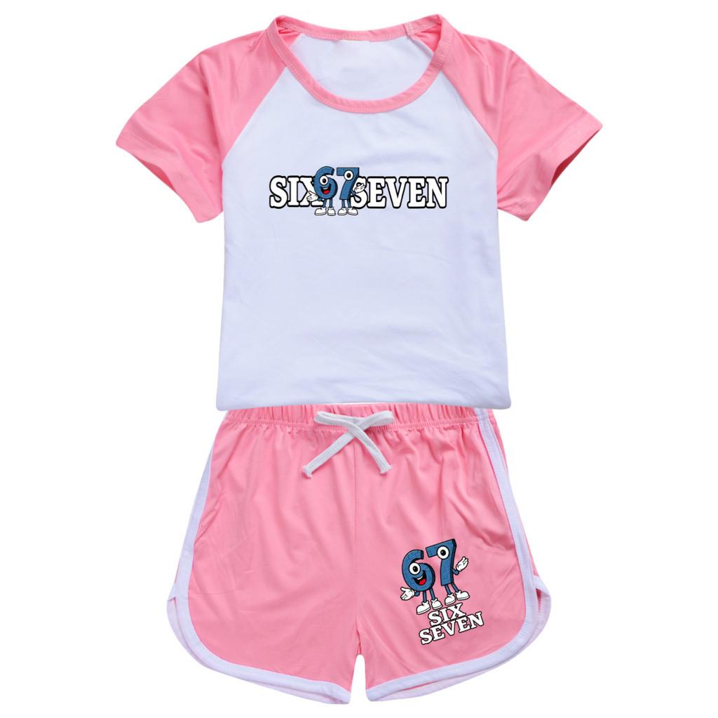 5388 Short Style Boys Girls Steal a Brainrot 67 Printed T-shirt Shorts Tracksuit Clothes Set