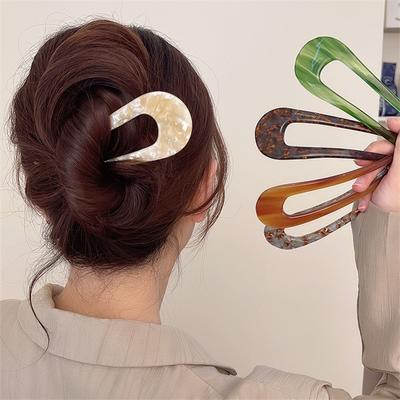 Fashion Multi-colour Acetate Hair Clips Women's Elegant U-shaped Hair Stick Simple Headdress Hair Accessories Gift