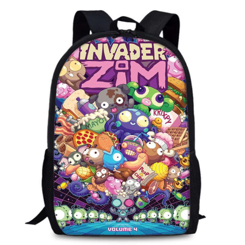 Zim Dib Invader Gaz Cartoon Animated Character Printed Backpack Children