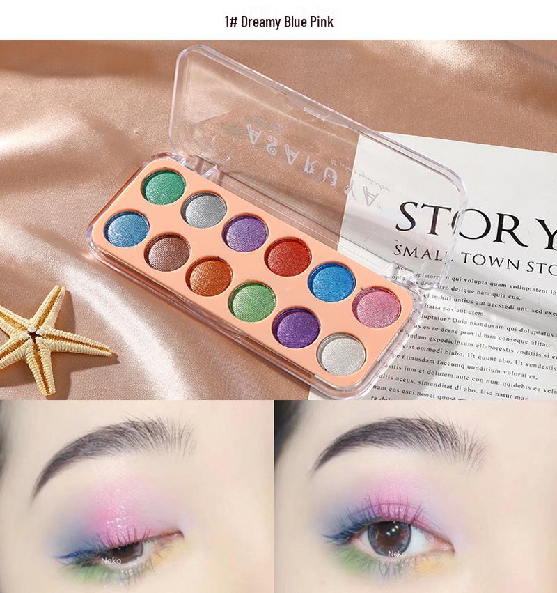 12-Color Glitter & Pearlescent Eyeshadow Palette for Students and Stage Makeup