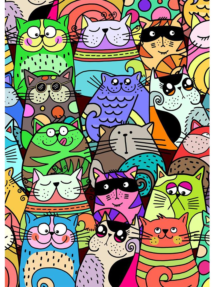 Funny Cartoon Crowded Cat Plakát Abstraktní Malba na plátně Barevné Roztomilé zvíře Kawaii Nástěnné umění pro dětský pokoj domácí dekorace
