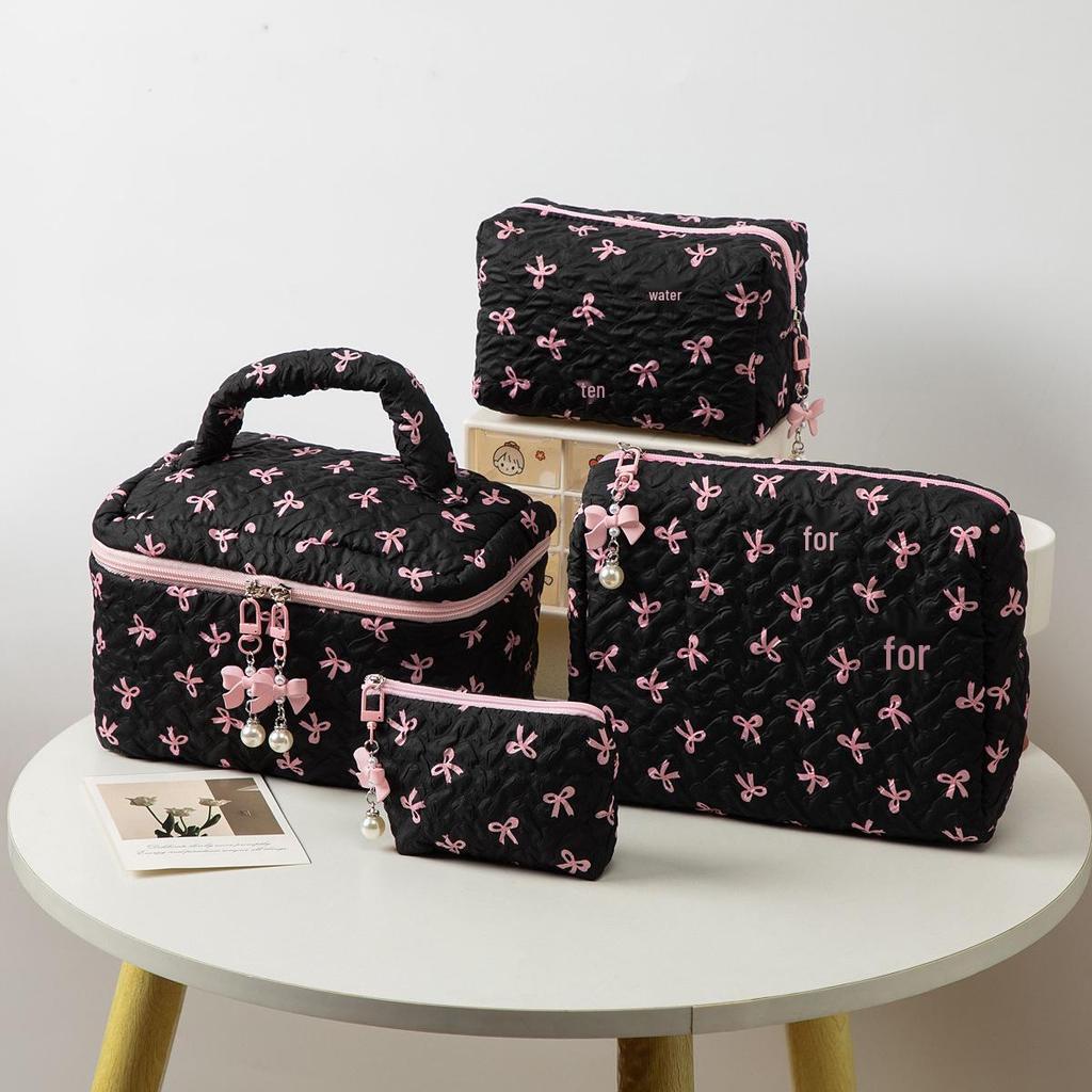 Large Women's Portable Makeup and Skincare Travel Bag with Bow Design In Stock