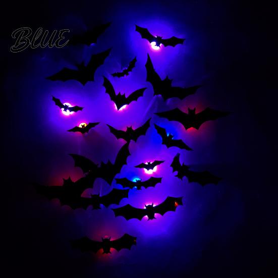 Removable Wall Decal Halloween LED Stickers Glow-in-the-Dark Bat & Spider Decorations Battery-Powered Hanging Ornaments Night Light Sticker