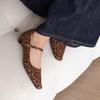 Fashion 2024 New Spring Women Pumps Leopard Print Square Toe Genuine Leather Women Shoes Mary Janes Black Kid Suede Ladies Shoes
