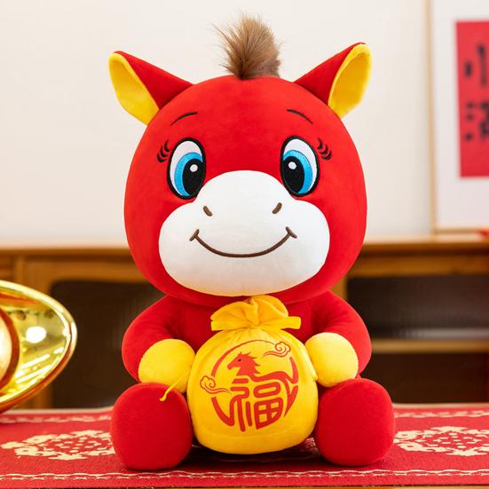 Horse Doll Auspicious Meaning PP Cotton Filling Plush Toy Traditional Zodiac Horse Theme Good Luck Doll