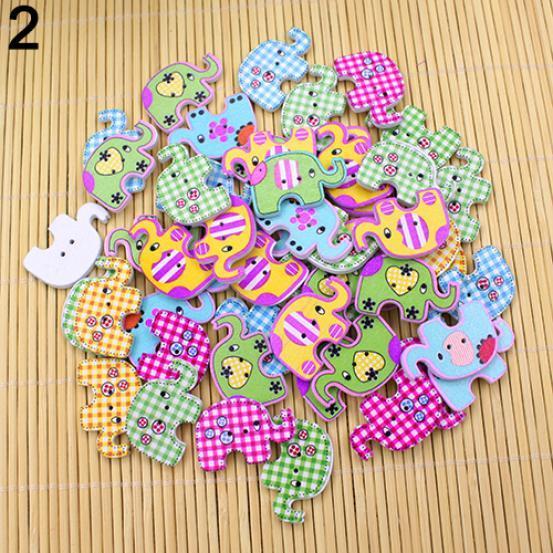 

50 шт. милые швейные деревянные пуговицы с 2 отверстиями для скрапбукинга, мультяшные животные, слон, собака