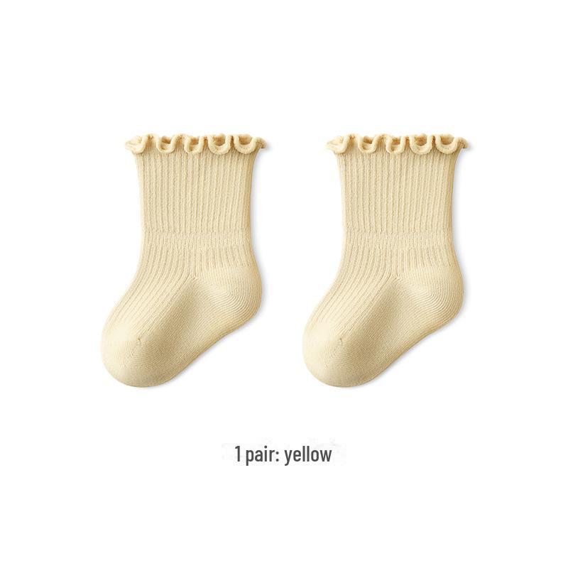 

Осенние детские носки свободного кроя с деревянными ушками и средней длиной - однотонные, не сдавливающие короткие носки для новорожденных S for 0-1 year жёлтый