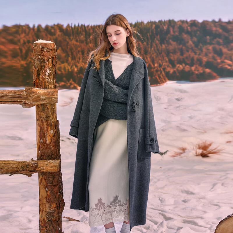 Sancai 2025 Winter Knit Lace-Trimmed Straight Midi Skirt M