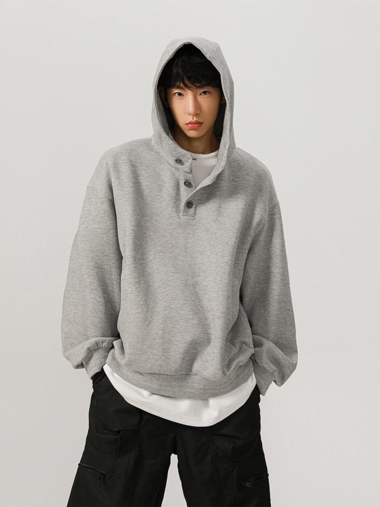 Men's 450g Heavyweight Boxy Cropped Hoodie, Button-Up, American Style for Spring/Autumn