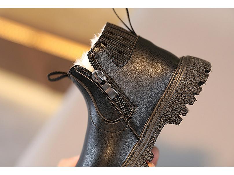 Winter Velvet Kids' British-Style Martin Boots with Side Zipper and Soft Soles