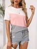 Basic Loose-Fit Color-Blocked T-Shirt, Casual Short-Sleeve Round-Neck T-Shirt, Casual Everyday Top, Women's Clothing