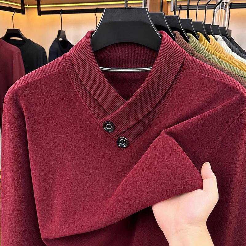 Hengyuanxiang Men's Thermal Double-Velvet V-Neck Long-Sleeve Shirt