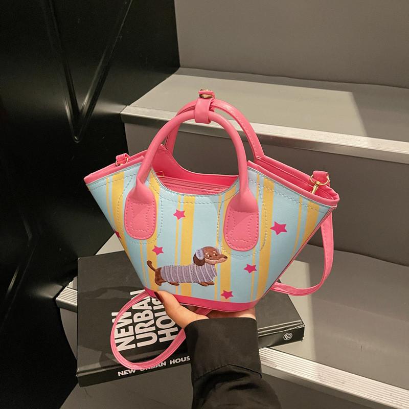 Dachshund Dog Cute Embroidered Striped Star Pattern Women Casual Bag Shoulder