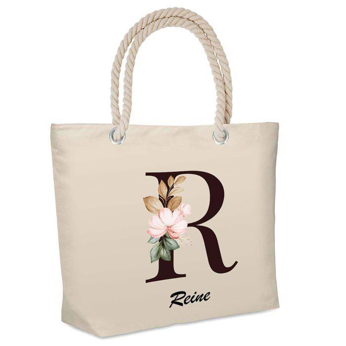 Sac de plage - PLANETEE - isotherme Reine Lettre Fleur - Coton - Grande contenance - Imprimé en France