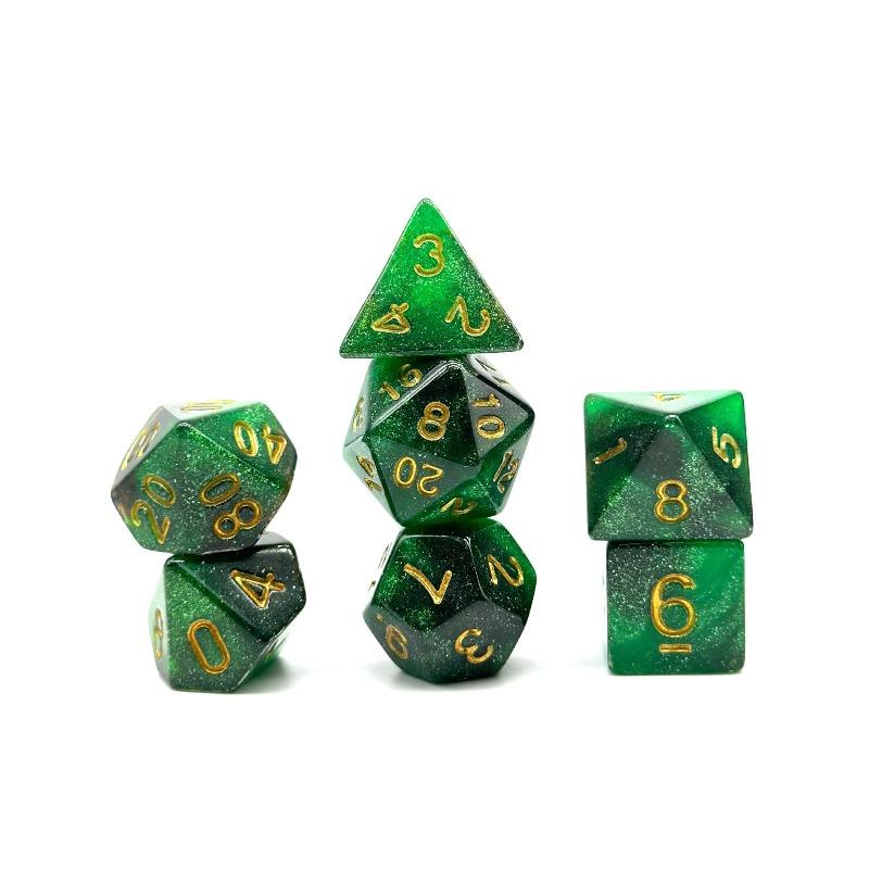 Dual Color Starry Dice 7pcs, Acrylic Polyhedral Set for DND RPG Tabletop Game set of 7 зелёный