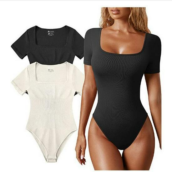 2023 Summer Women's Yoga Ribbed Short Sleeve Jumpsuit