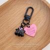 Sweet Little Ghost Heart Pendant Keychain - Pink & Black Round Buckle