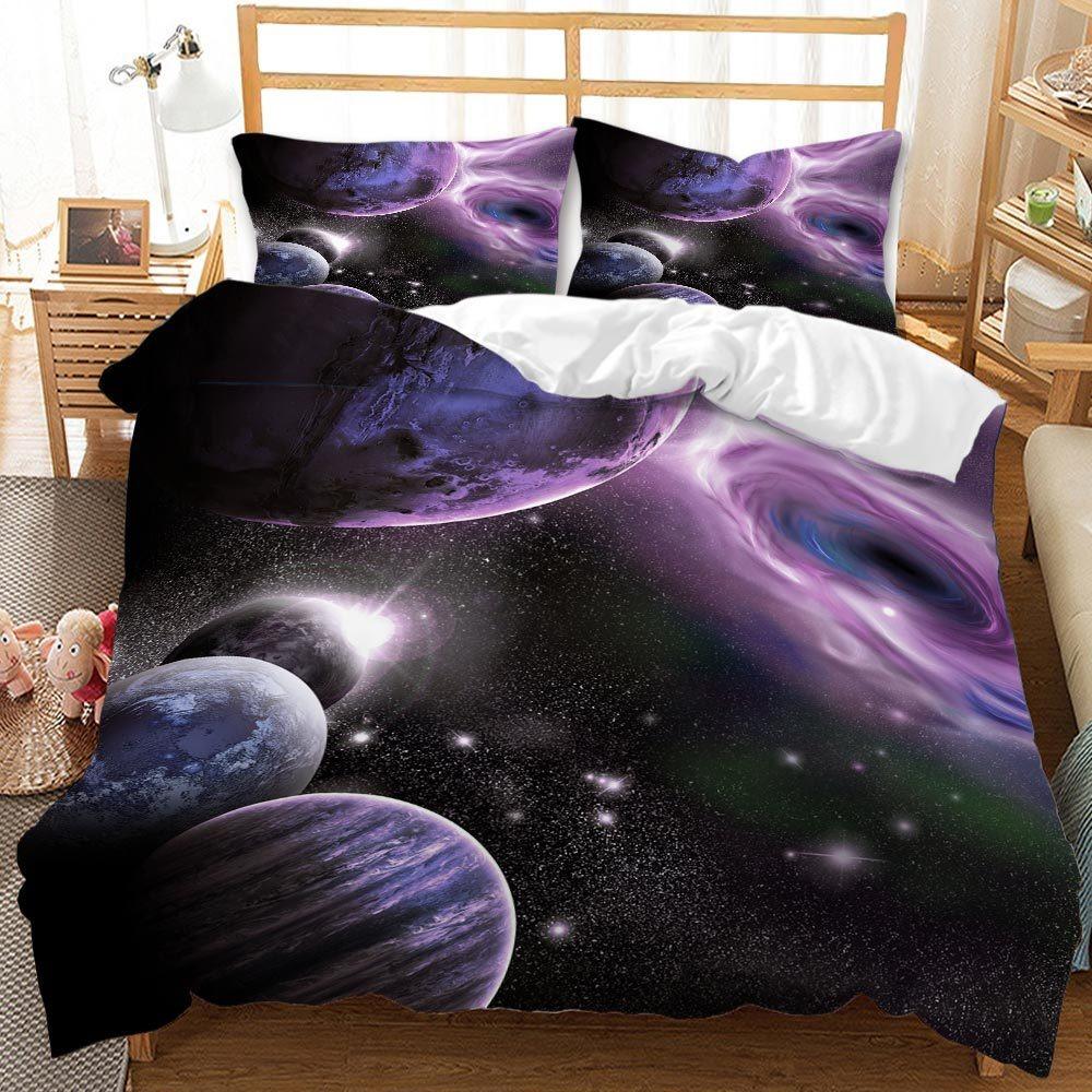 3D Space Planet Printed Down Duvet Cover Pillowcase with Universe Starry Sky Pattern Bedding Set for Kids, Home Decoration Gift for Teenagers