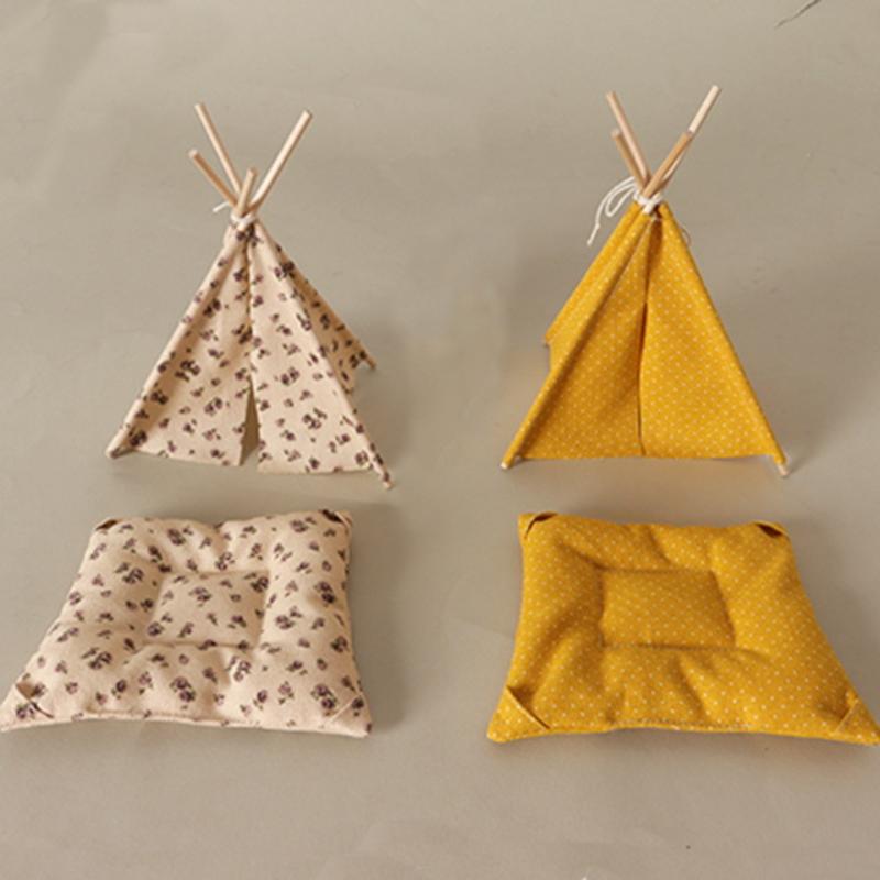 1:12 Scale Dollhouse Mini Camping Tent With Floral Wave Point Pattern Handmade Simulation Tent Model Scene Decoration