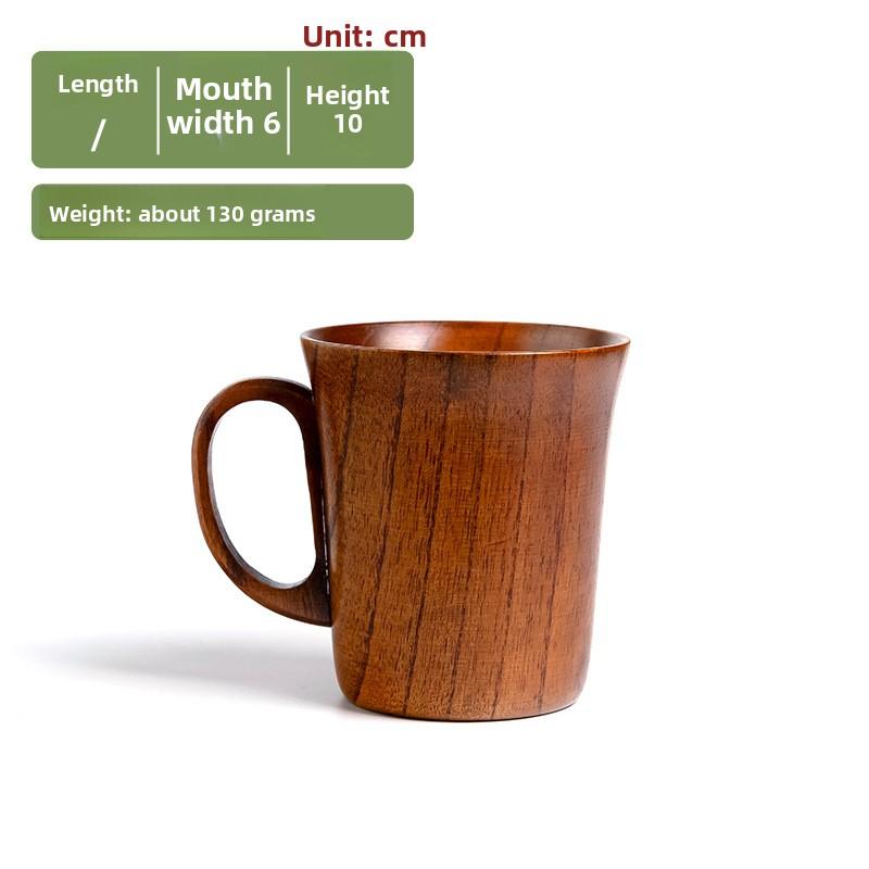 Solid Wood Water Cup Household Mug Simple Milk Cup Handle Retro Coffee Cup Breakfast Tea Cup