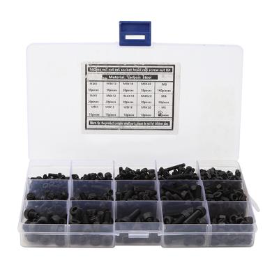 560PCs Hex Screw Carbon Steel Cylindrical Head with Nut Corrosion Resistant Fastener M3 M4 M5