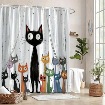 Tenda da Doccia Gatti Bizzarri in Linea - Gatti Giocosi e Colorati con Occhi Enormi, Design Surreale a Cartone Animato, Idea Regalo Movimentata