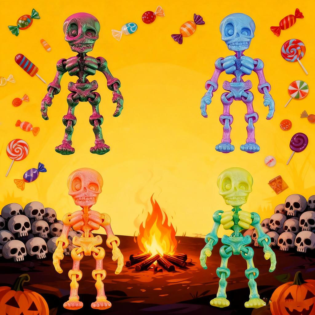4 KS 3D Tištěné Figurky Kostlivců , 3,2 Palce Halloweenské Dekorace , 3D Tištěná Zvířata 3D Tištěné Hračky Zábavné Strašidelné Hračky Na Stůl , Párty ,