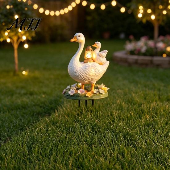 Farmhouse Courtyard Decor Decorative Acrylic Duck Ground Stake for Outdoor Garden Decor, Weather Resistant 2D Flat Parent Front Lawn Display And Child