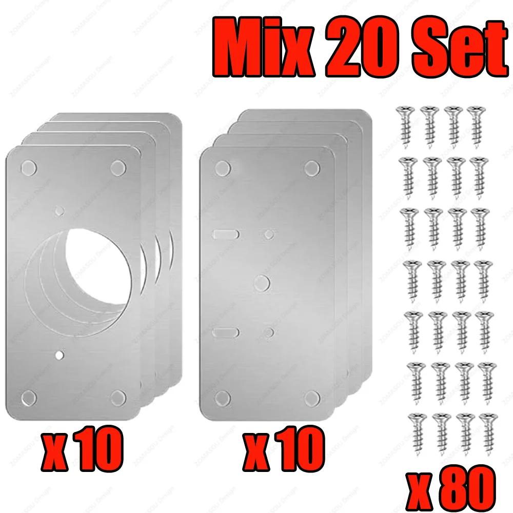2-100Set Stainless Steel Hinge Fixing Plate Kit Cabinet Door Hinge Repair Plate Bracket with Mounting Screw Furniture Tools