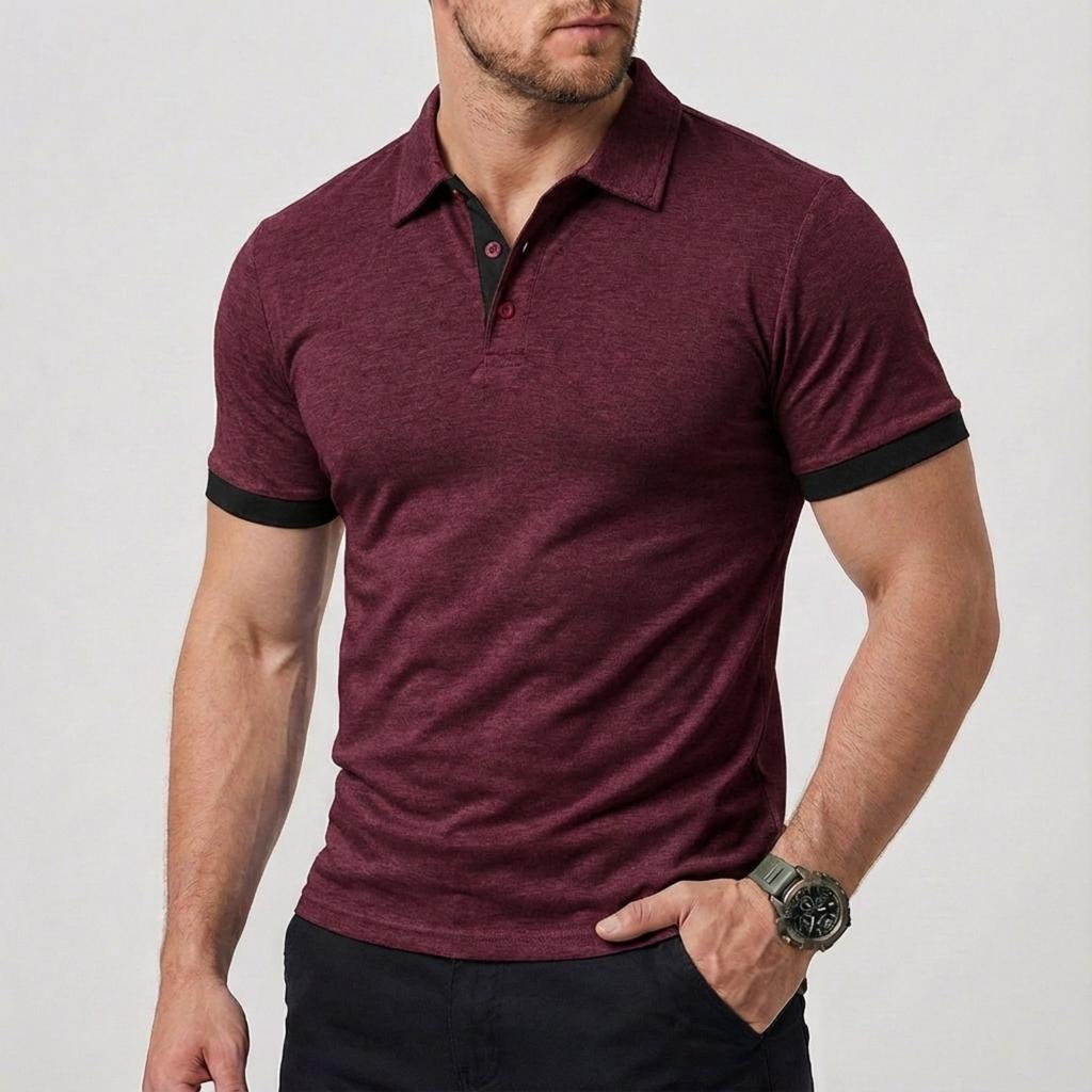 Herren Sport Freizeit -farbig Kragen-gestreiftes T-Shirt - Herren American- Kragen Kurzarmhemd