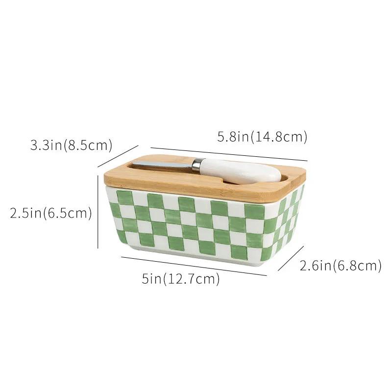 Butter Box Ceramic Thickened Storage Box with Lid Retro Household Kitchen Sealed and Fresh-keeping Cheese Storage Box