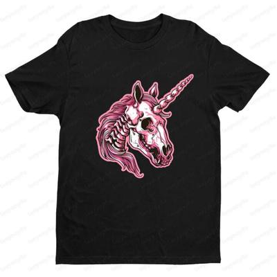 Antiker Schädel Einhorn Kreatives Design T-Shirt Gothic Stil Alltag Damen Herren Unisex Rundhals Kurzarm Baumwoll-T-Shirt Tops