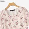 ZANZEA Women Elegant Floral Print Casual Square Collar Summer Short Sleeve Dress