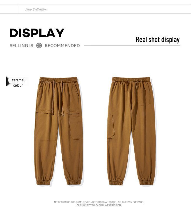 Men's American-Style Autumn Overalls: Fashionable, Casual, Versatile Nine-Point Pants with Loose Cuffs and Multi-Pocket Design.