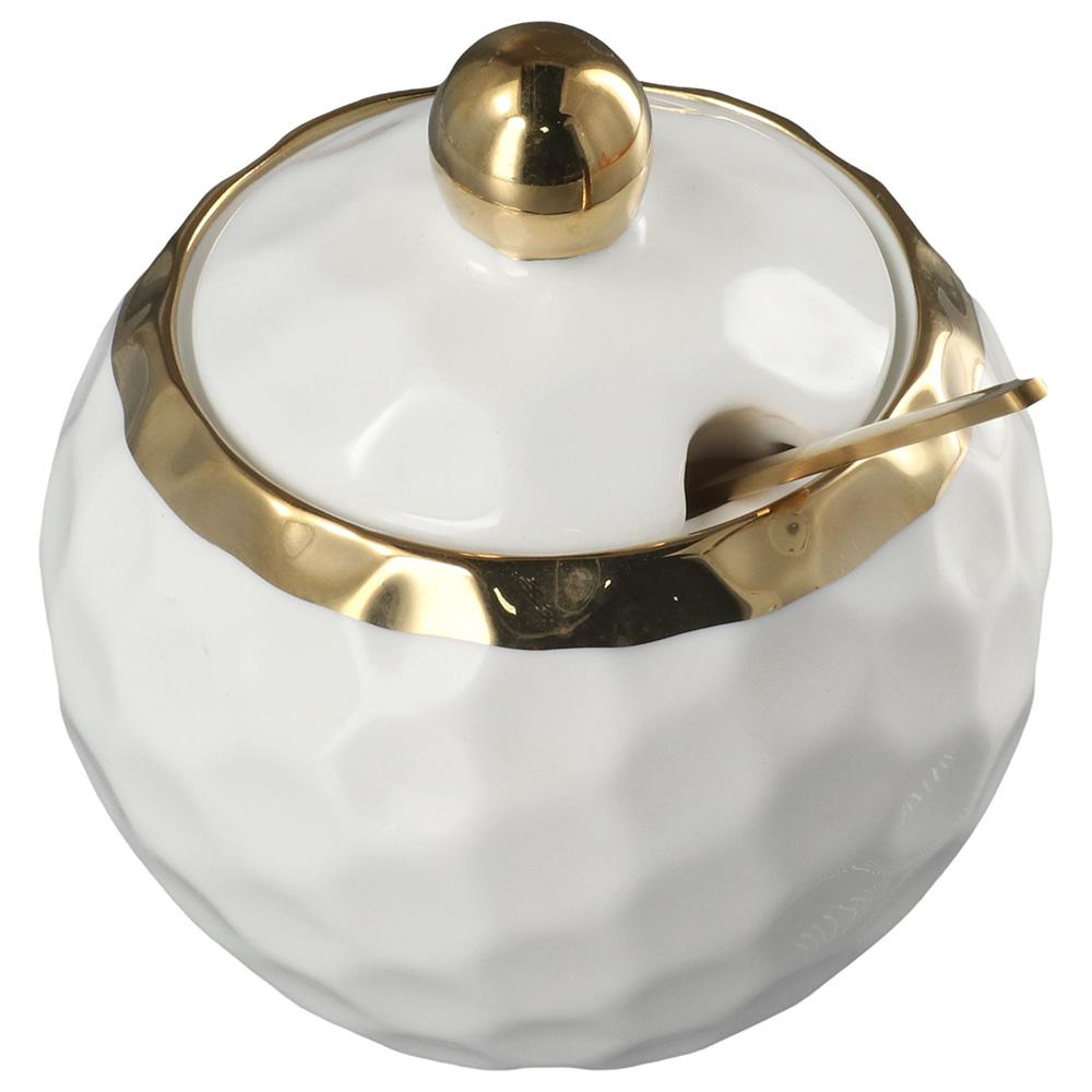 Ceramic Seasoning Jar 3.95*3.75 Inch Salt Container Easy To Clean Porcelain Salt Bowl Coffee Bar