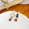 Fashion Cartoon Long Asymmetrical Color Matching Flower Cat Fox Fan Stud Earrings Childlike Playful Earrings Woman