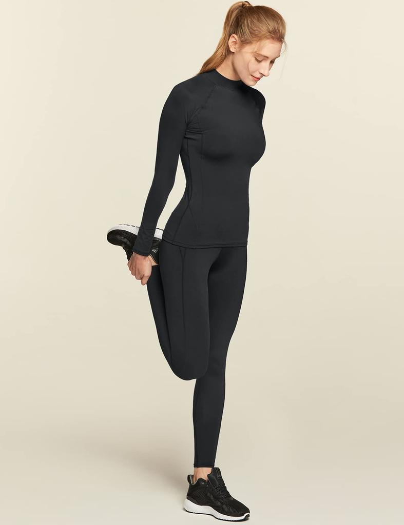 ATHLIO Long Sleeve High Neck Compression Winter Loungewear for and Women's Innerwear, 3-Pack [Moisture Wicking, Stretchy, Fleece-Lined], Multi-Purpose