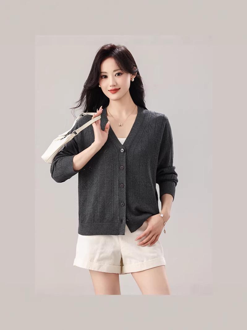 

Plus Size Women s 2026 Spring/Summer Korean Style Ice Silk Knit Cardigan Sweater - Versatile, Loose, Solid Color, Hollow Design. One Size белый