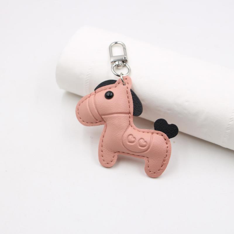 Cute  Women Men'S Cartoon Pu Horse Keychain Car Keyring Bag Pendant Charm Leather Animal Keyfob Sister Bestie Friend Gift