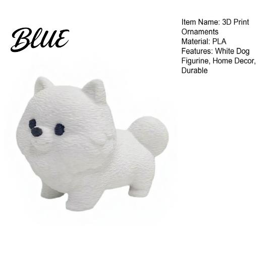 Fluffy Dog Figurine 3D Printing Ornament, White Matte Texture Figurine, Durable Printed Ornament Mini Size Statue, for Home Office Desk Decoration