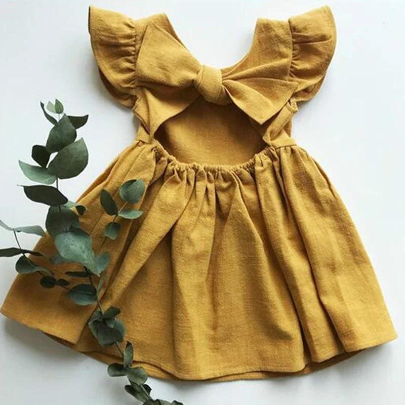 1 6 let Dívky Šaty s volánky Ležérní Bez rukávů Letní Outfit se zadním mašlí