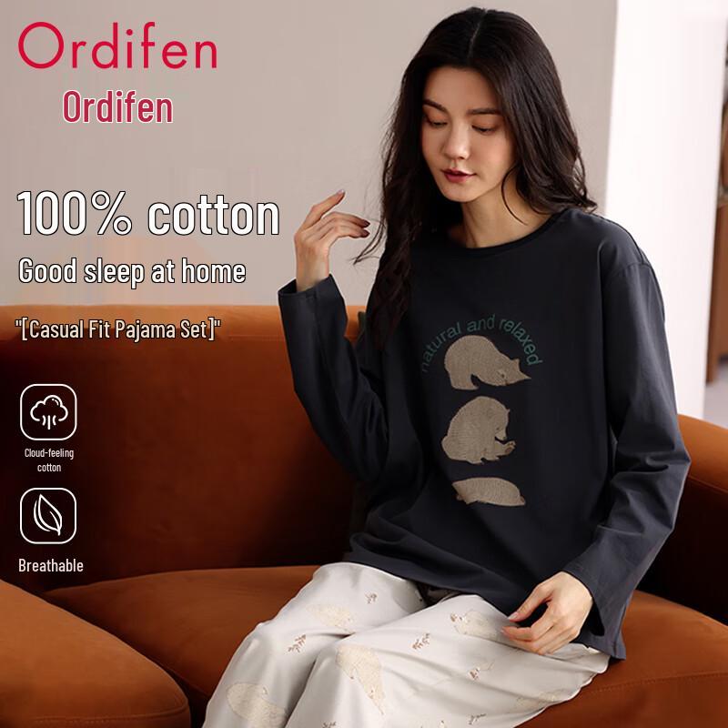Audiffren Women s Cotton Bear Print Long Sleeve Pajama Set XL