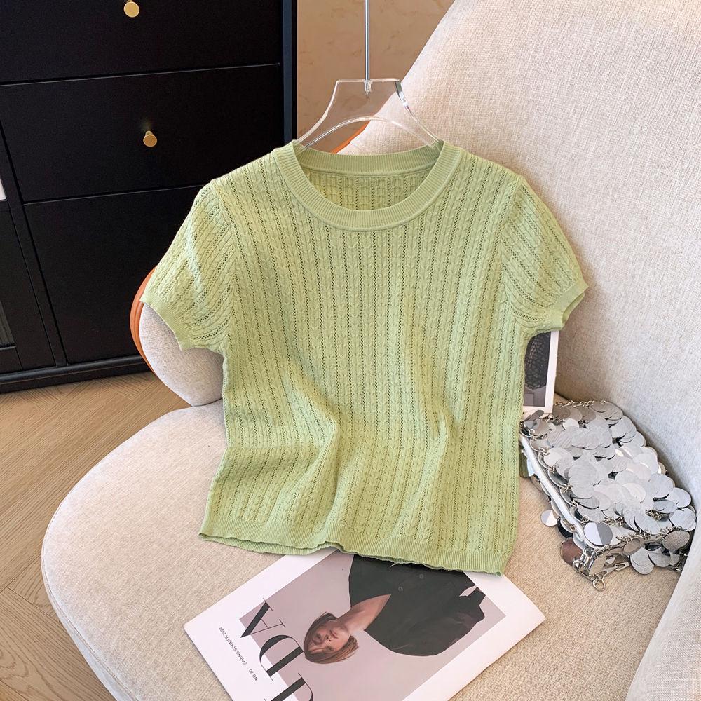 Korean Style Twist Hollow Knitted Short Sleeve Women's Spring/Summer 2025 Top