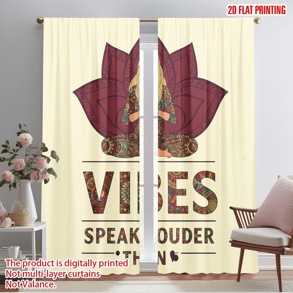 2pcs 2D flat printing Party Window Curtains Vibes Speak Louder Than Words Polyester Without Electricity Holiday Decorations Use 52.50×116.00 CM 2pcs