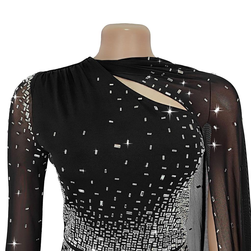 European & American Fashion Sexy Mesh Dress with Hip-Hugging Fit and Hot Drilling Details